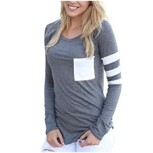 Grey and white long sleeve top